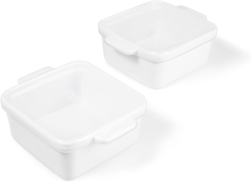 Set of 2 Mini Ceramic Baking Dishes 5x5inch Stoneware with Silicone Covers, Oven - Picture 12 of 12