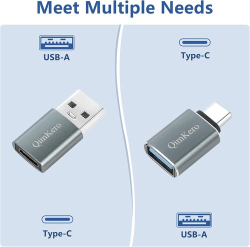 (4-Pack) 2 * Type C Female to A Male Charger Converter & 2 * USB C Gray - Picture 2 of 7