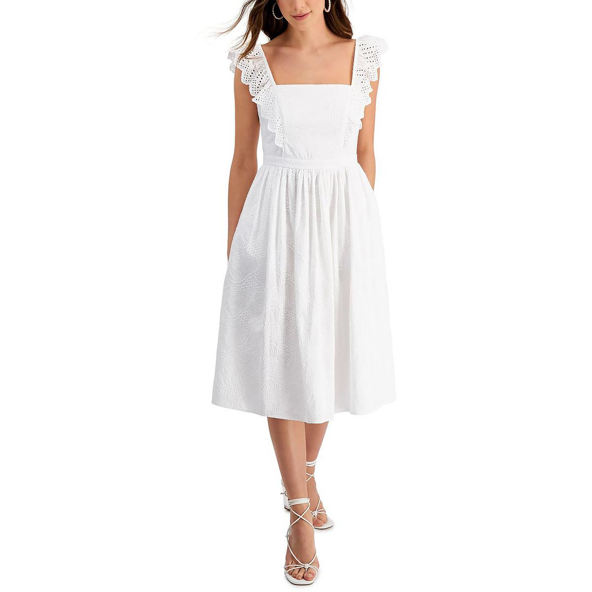 Kensie Dresses Женское белое хлопковое платье с вышивкой по фигуре и расклешенными рукавами 16 BHFO 9086