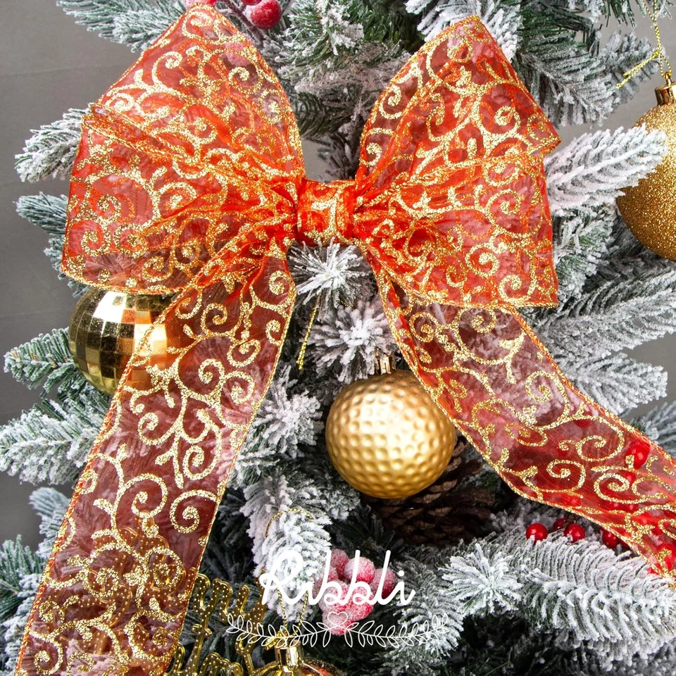 Cinta con cable Swirl Glitter, cinta transparente de organza roja con brillo dorado S Foto 2 de 4