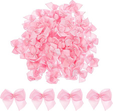 100 Pieces Mini Pink Bows, Small Satin Ribbon Bows for Crafts, Tiny Twist Tie Bo