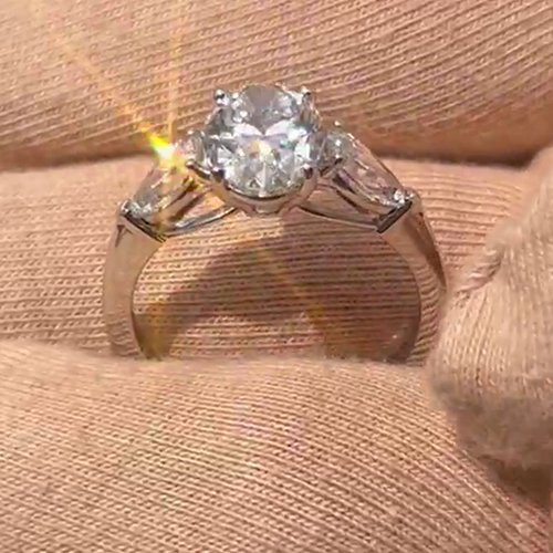 Three Stone 3.50 Carat F/VS1 Oval Cut Lab Grown Diamond Engagement Ring Platinum - Picture 9 of 19