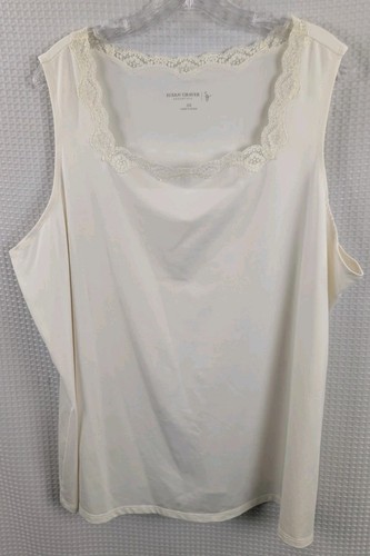 Susan Graver Polyester/Spandex Cream Tank Top w/Lace Trim Size 3X