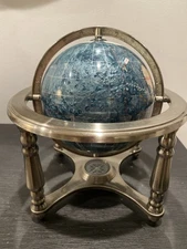 10-Inch Tall Turquoise Ocean Gemstone World Globe with 4 Leg Silver