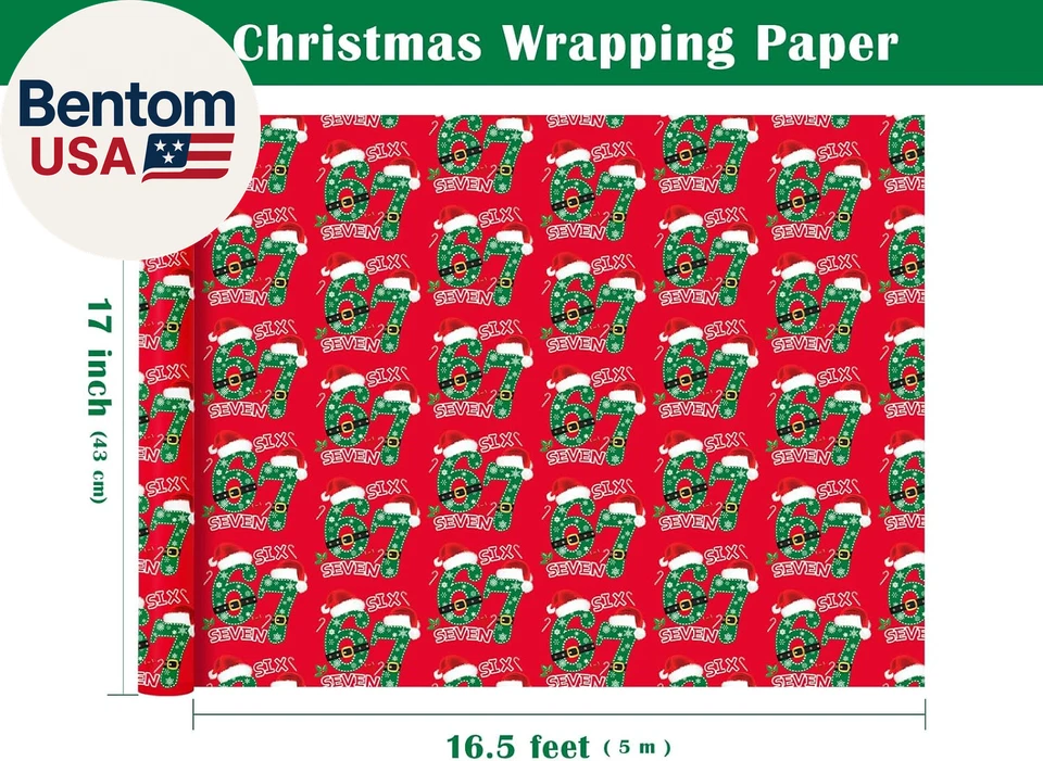 Engraçado 67 Rolo de Papel de Embrulho de Natal - Mini Rolo - 17 Polegadas X 16,5 Pés - Vermelho 6 - Imagem 3 de 4