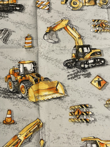 CONSTRUCTION TRUCKS WORK ZONE HEAVY EQUIPMENT Cotton Fat Eight 9”x21” New - Picture 1 of 2
