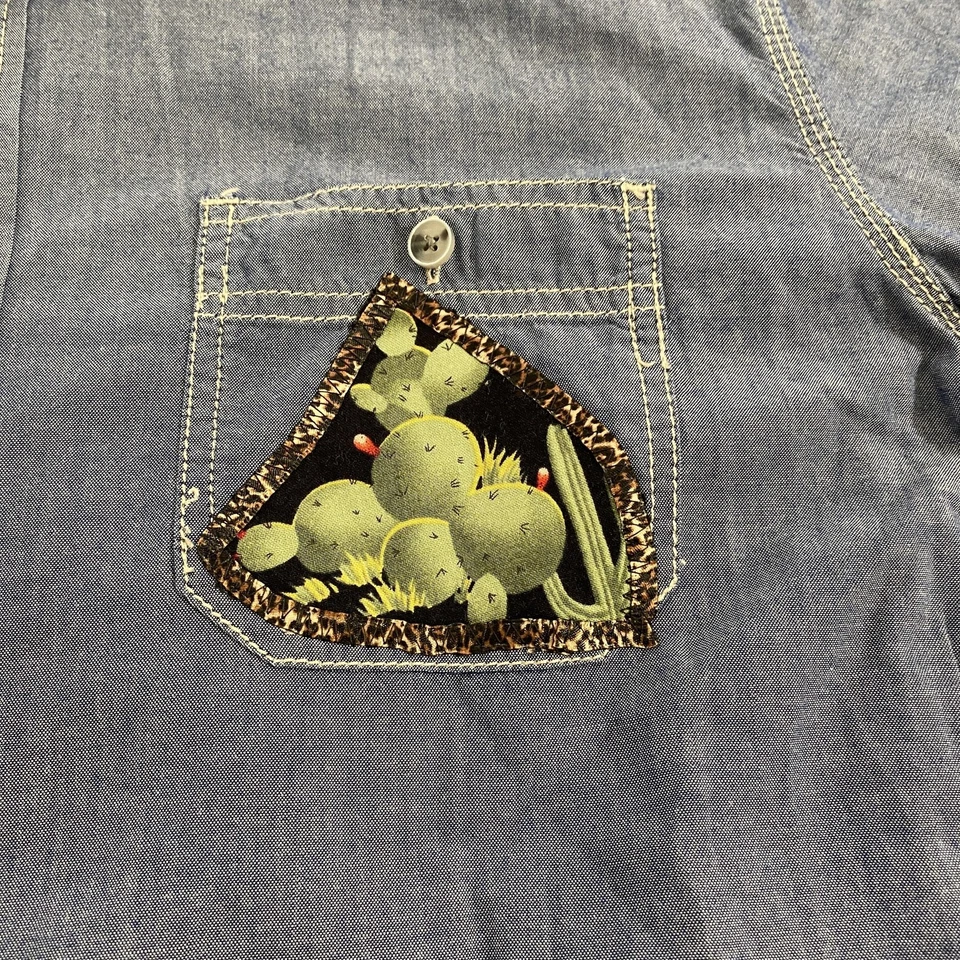 Weatherproof Vintage Shirt Mens Large Blue Chambray Western Cowgirl Patchwork - Image 4 of 4