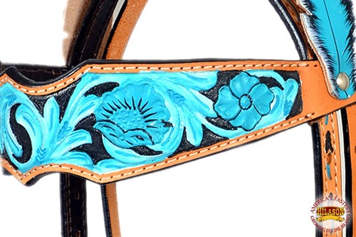 Brida Western Horse Headstall Tack cuero americano pluma Hilason - Imagen 5 de 5