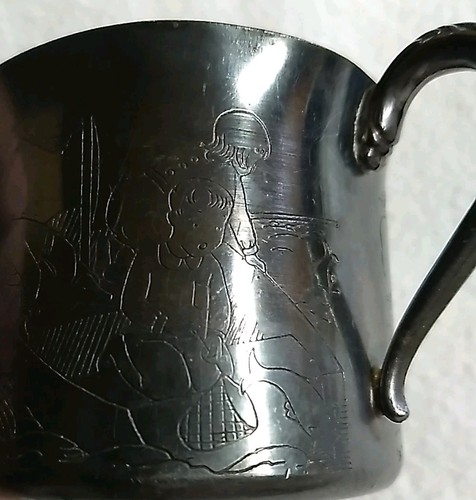 Taza bebé vintage años 30 Carlton plateada Wynken rima infantil 3,5x2 caja original - Imagen 9 de 23