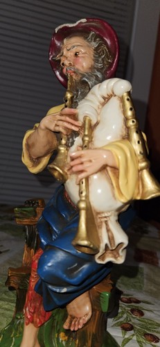 Vintage 12" Scale Nativity Fontanini Italy Man Playing Horn Bagpipes - Picture 22 of 24