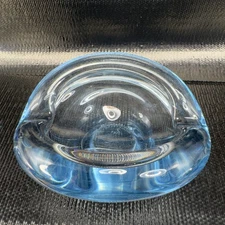 1950s Holmegaard Akva Blue Glass Ashtray Bowl Lutken Signed Heavy Dish Bowl VTG