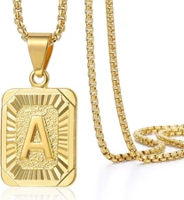 Initial A-Z Letter Pendant Necklace Mens Womens Capital Letter Yellow Gold Plate