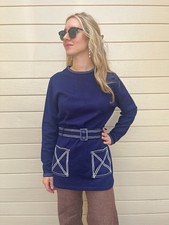Vintage 1960s Lintex navy blue knit top with belt. Size S. Excellent Cond.