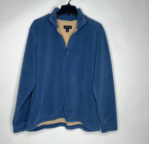 Lands End Men's Sherpa 1/4 Zip Cotton Lined Pullover Jacket Large Fleece Blue - Picture 1 of 4