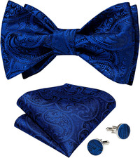 Men Bow Tie Paisley Striped Self-Bow Tie for Men and Silk Woven Bowtie Pocket Sq