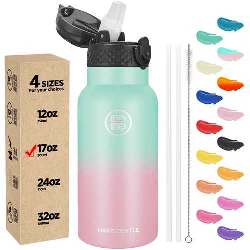 Kids Water Bottle with Straw Lid - Insulated Stainless Steel Reusable Tumbler...