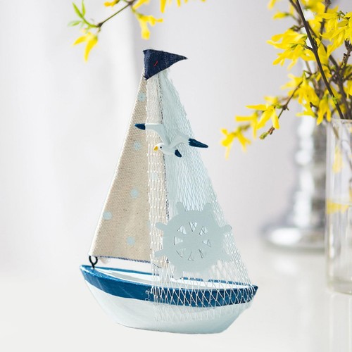 Miniature Sailing Boat Ornament Desk Statuette Craft Mini Sailboat Model Wooden - Picture 3 of 7