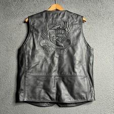 Vtg Harley Davidson Men's DARK EAGLE Black Leather Motorcycle Vest MEDIUM Biker