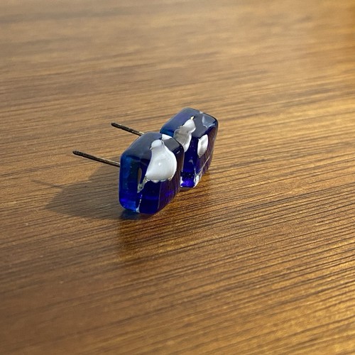 Murano Glass Blue Square Stud Earrings Italy - Picture 4 of 5