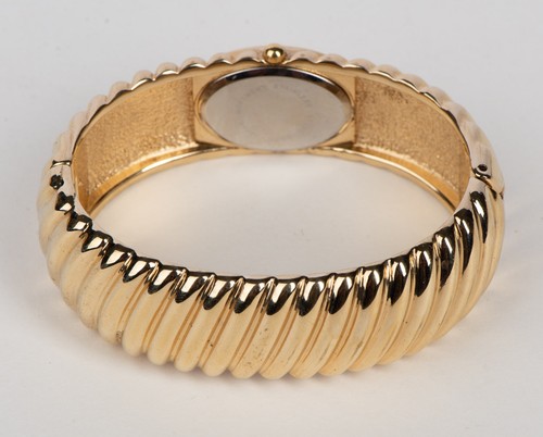 Agenda Gold Tone Ribbed Cuff Bracelet Watch Quartz White Dial - Picture 3 of 6