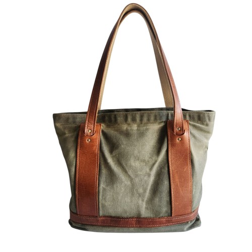 Borsa tote Steurer & Jacoby in tela cerata e pelle shopper mercato made in USA - Foto 9 di 16
