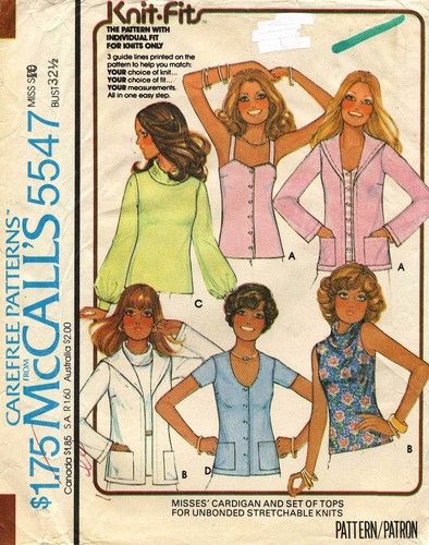 1970's Vintage McCall's Misses' Cardigan&Tops Pattern 5547 Size 10 - Picture 1 of 2