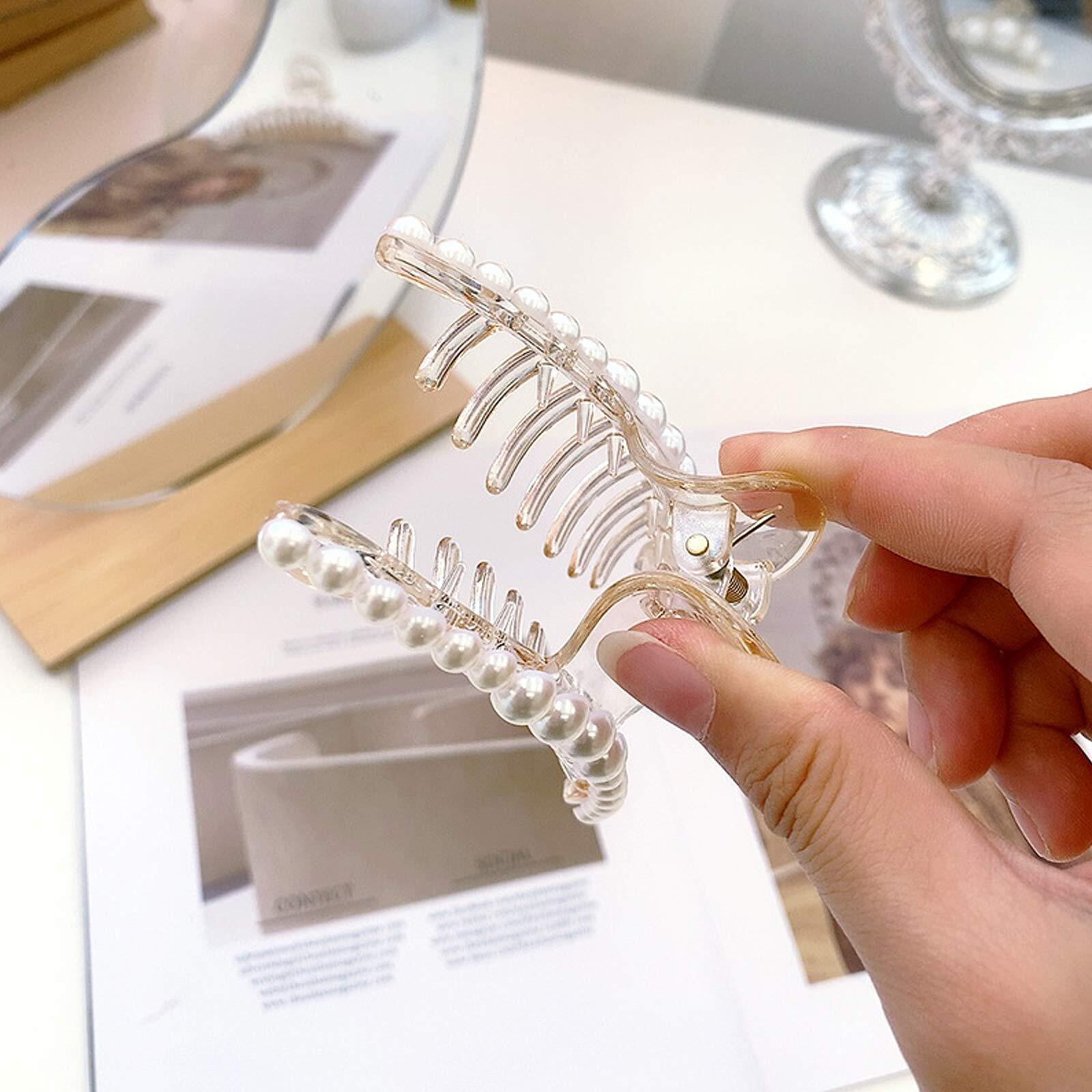 Pearl Hair Clips Women 4PCS Large Small Hair Claw Clip Strong Hold Big Banana