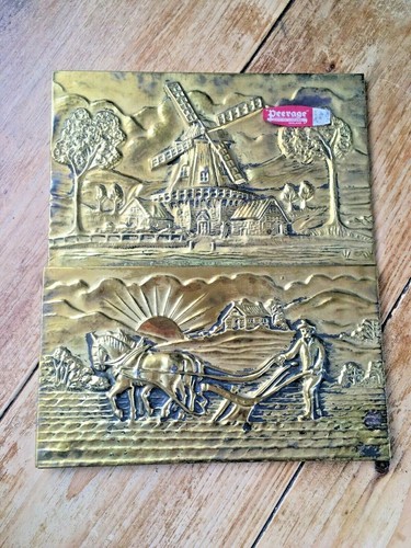ANTIQUE / VINTAGE PEERAGE BRASS HORSE FARMING WINDMILL SCENE WALL LETTER RACK - Picture 6 of 6