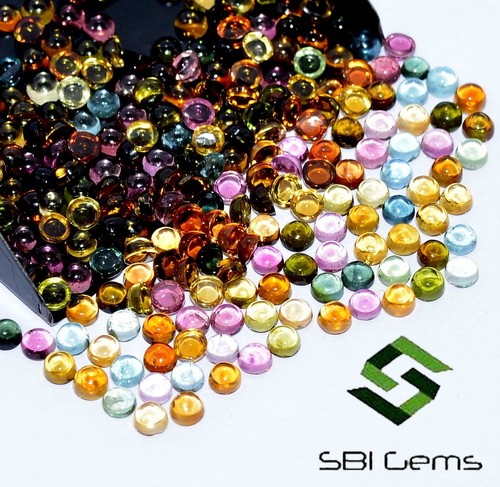 Cabochon tondo multi tormalina naturale 3 mm 8,34 CTS lotto 56 pezzi pietre preziose sfuse - Foto 6 di 6