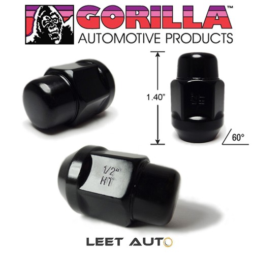 (20pc.) Gorilla Lug Nuts + Wheel Locks, 1/2" Thread, Bulge Acorn, Black Chrome - Picture 3 of 5