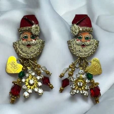 Lunch At The Ritz RARE Christmas Dangle Earrings, Santa, Snowflakes, Rhinestones
