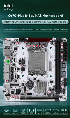 Q670 Plus Intel vPro 8-Bay NAS Motherboard 12/13/14th Gen LGA1700 3xNVMe ITX - Picture 9 of 20