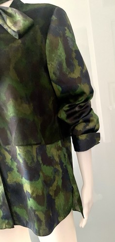 Elie Tahari Zora Camouflage Chiffon Green Black Size M Mint - Picture 5 of 13