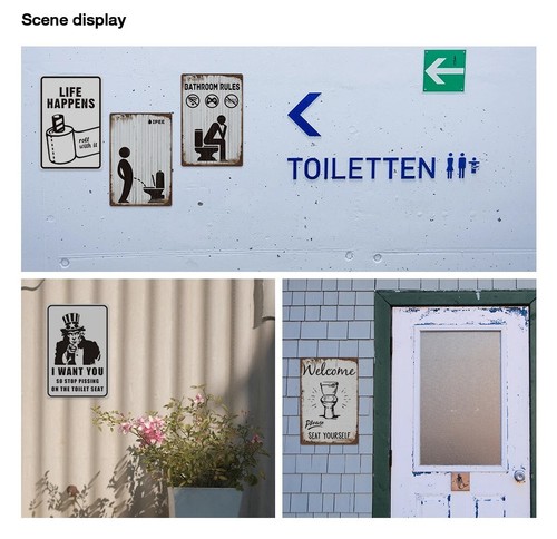Cartel retro de baño con placa de baño de metal para inodoro de vaquero - Imagen 8 de 14