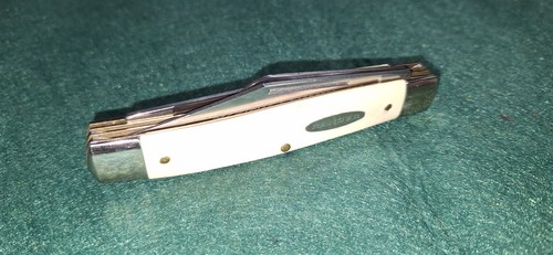NOS Ranger Ultra Honed LARGE STOCKMAN Prov USA 3 Blade Pocket Knife WHITE