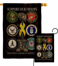 United We Support Burlap Garden Flag Armed Forces Military Service Yard Banner
