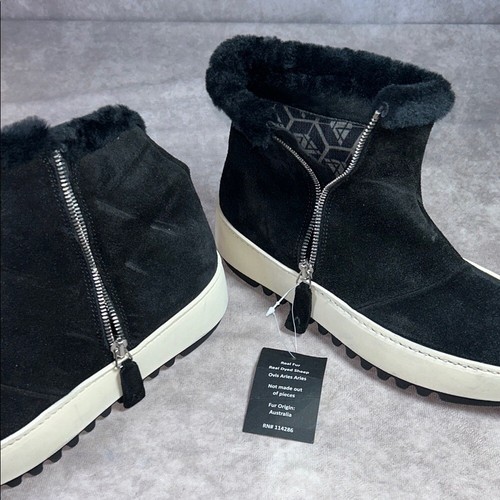 NWT Aquatalia Women US 9m Black Suede Ankle Boots Style 456879 Fur Cuff Leather - Picture 14 of 14