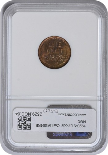 1920-S Lincoln Cent MS64RB NGC - Picture 2 of 4