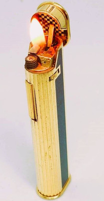 Overhauled Dunhill Gas Lighter Gold Black dress without box