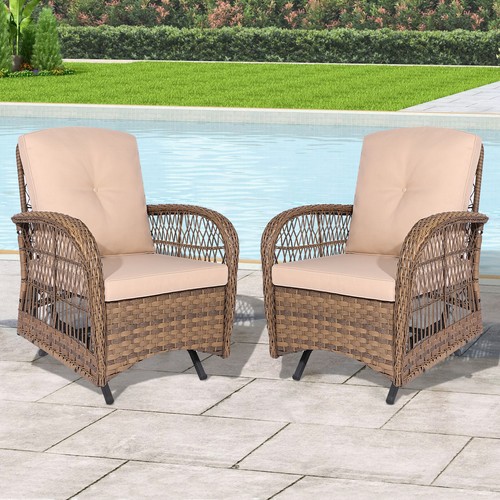 Outdoor Wicker Patio Bistro Set Glider Rocking Chairs Conversation Furniture Set - Picture 41 of 48