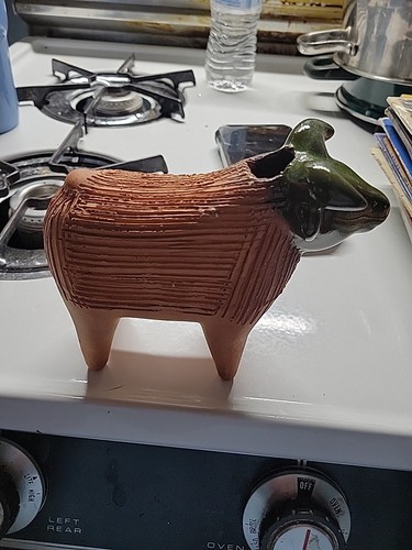 Vintage 80er Jahre Widder Chia Haustier Figur terrakotta grün glasierter Kopf Kuh