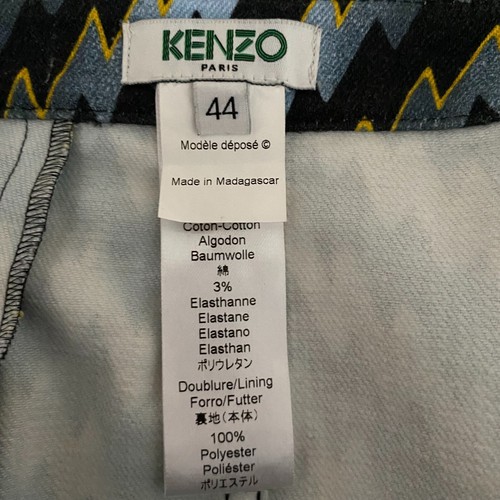 Kenzo Paris Damen mehrfarbiger Zickzack-Druck seitlicher Halstuch Denim knielanger Rock S - Bild 2 von 4