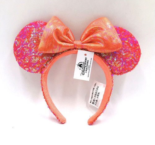 Disney Parks Minnie Ears Sequins Orange Red Bow Exclusive Limited Party Headband - Picture 1 of 4