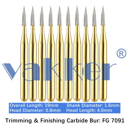 10/Pack Dental Trimming & Finishing Gold Carbide Burs Round Needle Egg FG7106 - Picture 31 of 37