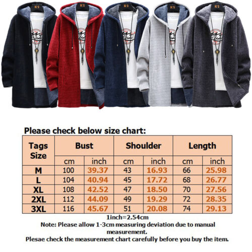 Mens Jacket Thick Fleece Fur Hooded Sweatshirt Winter Warm Zip Up Coat Outerwear - Picture 7 of 12