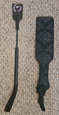 PURE ROMANCE BLACK BONDAGE TOYS WHIP TICKLER AND PADDLE ROSE VAULTED ITEMS r75