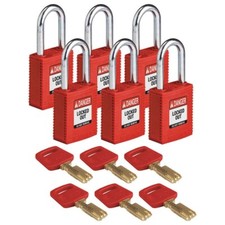 Brady Nyl-Red-38St-Ka6pk Lockout Padlock,Nylon,Red,1/2" W,Pk6