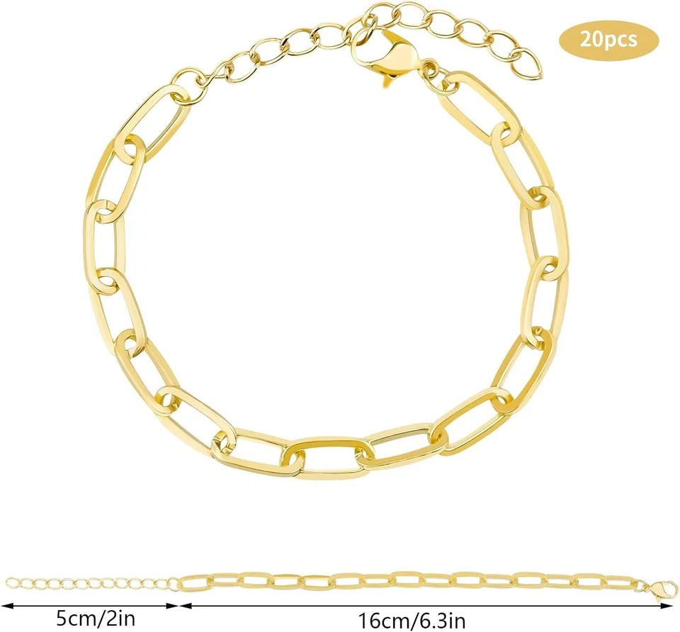 Lote a granel de 20 piezas de clip de cadena de eslabones de oro en blanco para pulsera con dije Foto 2 de 2