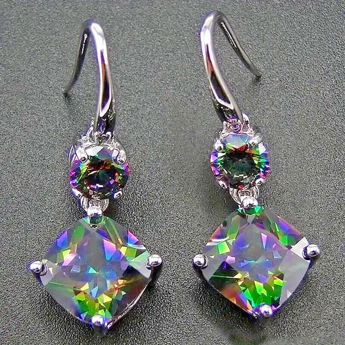 Sterling Silver Topaz Rainbow Mystic Topaz Drop Hook Earrings - Picture 5 of 6