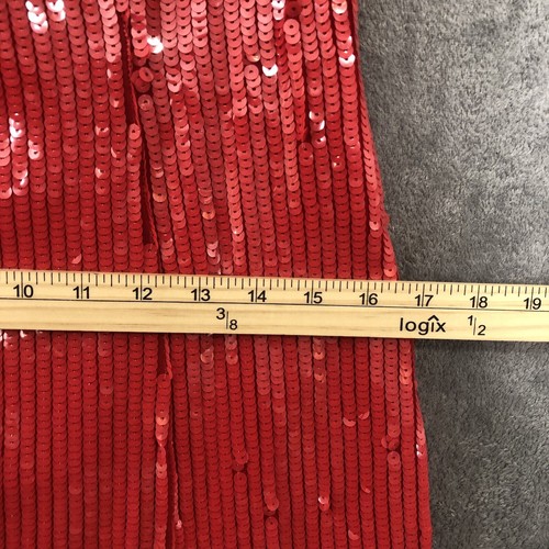 Bardot Sequin Midi Dress Red Large Womens Slit Lined Spaghetti Strap - Picture 4 of 13